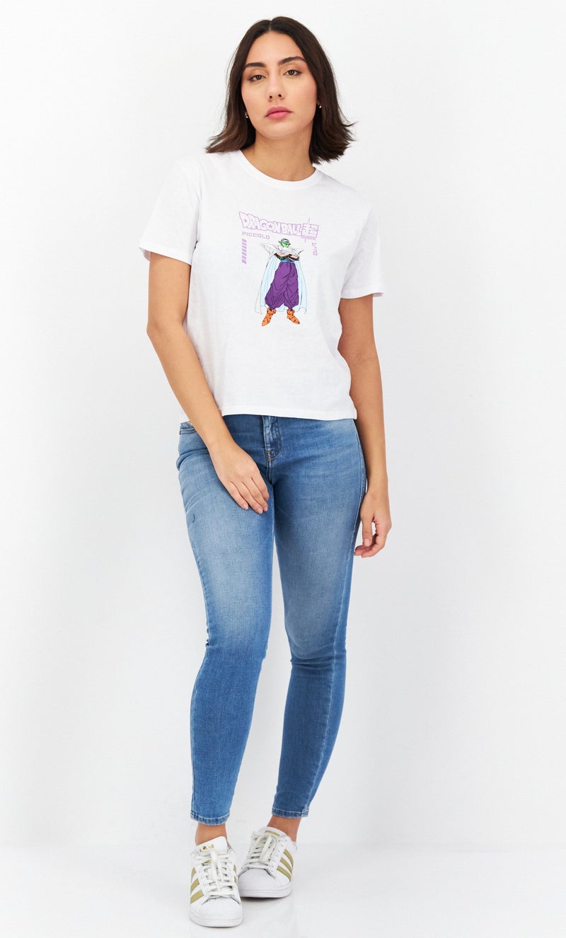 Dragon Ball Z Women Round Neck Short Sleeve Graphic T-Shirt, White - Image 2